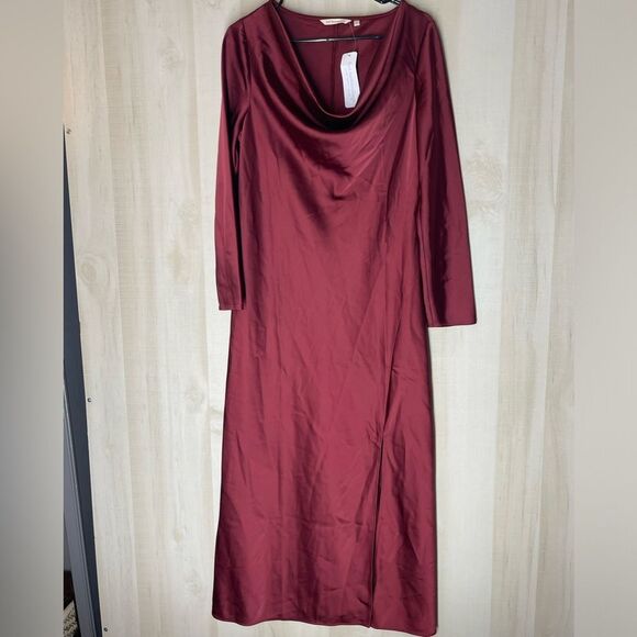 Soft Surroundings Solange Satin Cabernet dress new with tags size 10 cowl neck‎ - Picture 5 of 16